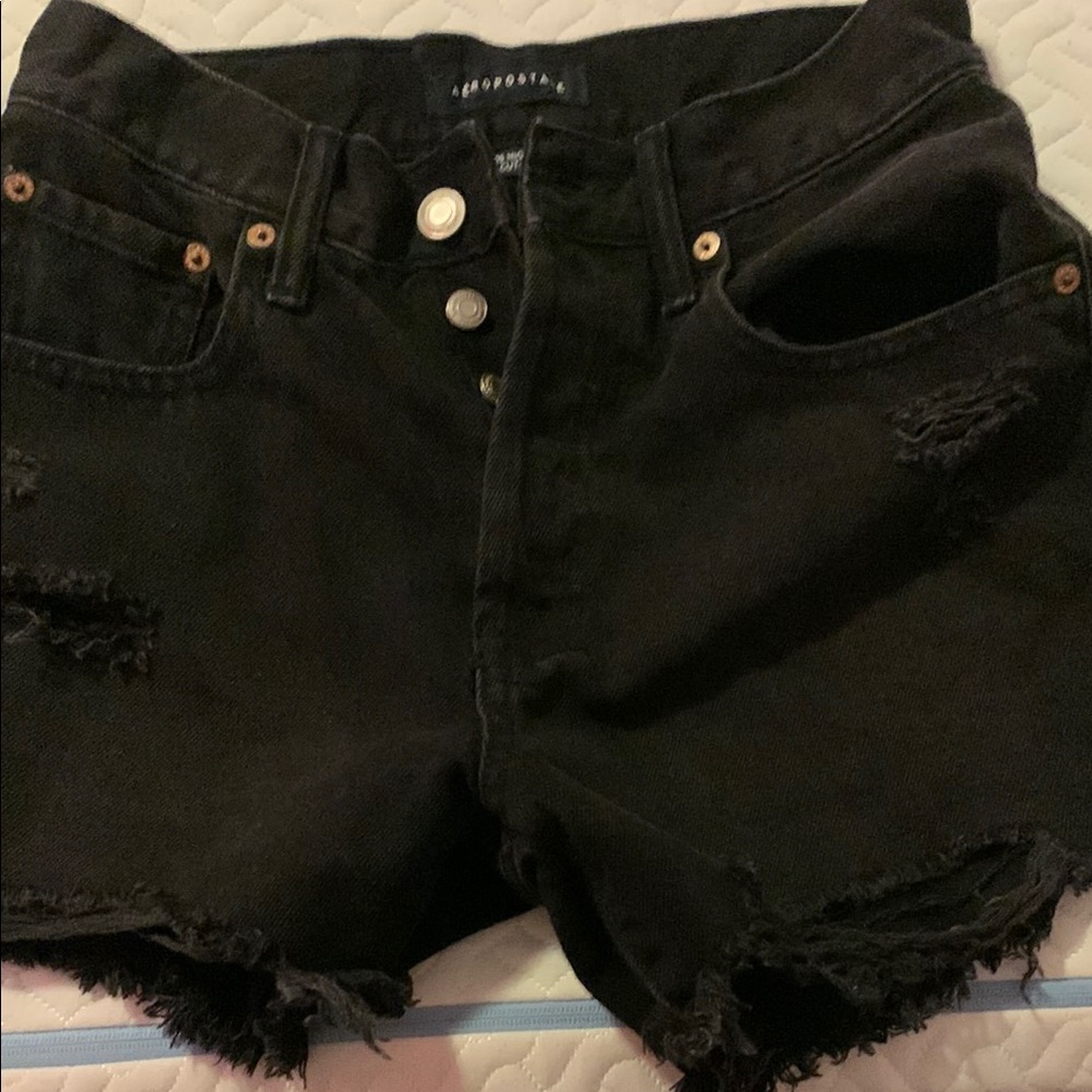 Aeropostale Black Distressed Jean Shorts
